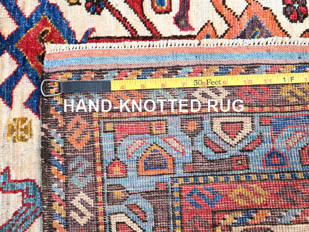 3'8" x 5'4" New Hand Knotted Ivory Wool Rectangle Oriental Rug - MOA10286988