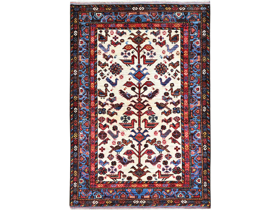 3'7" x 5'3" New Hand Knotted Ivory Wool Rectangle Oriental Rug - MOA10286990