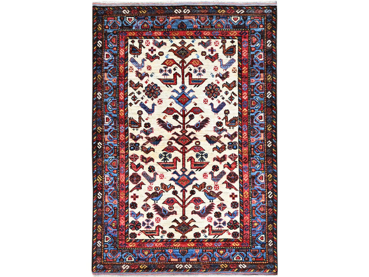 3'7" x 5'3" New Hand Knotted Ivory Wool Rectangle Oriental Rug - MOA10286990