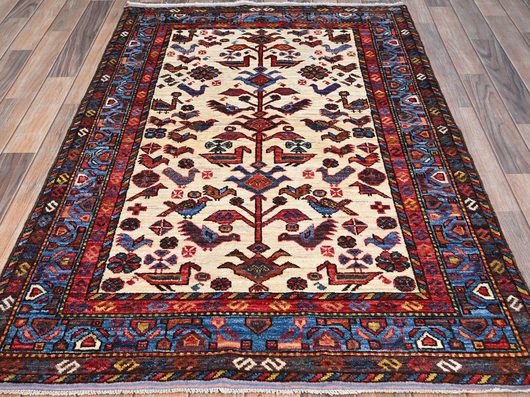 3'7" x 5'3" New Hand Knotted Ivory Wool Rectangle Oriental Rug - MOA10286990