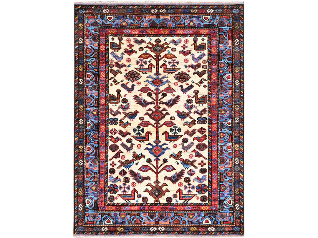 3'6" x 4'10" New Hand Knotted Ivory Wool Rectangle Oriental Rug - MOA10286991