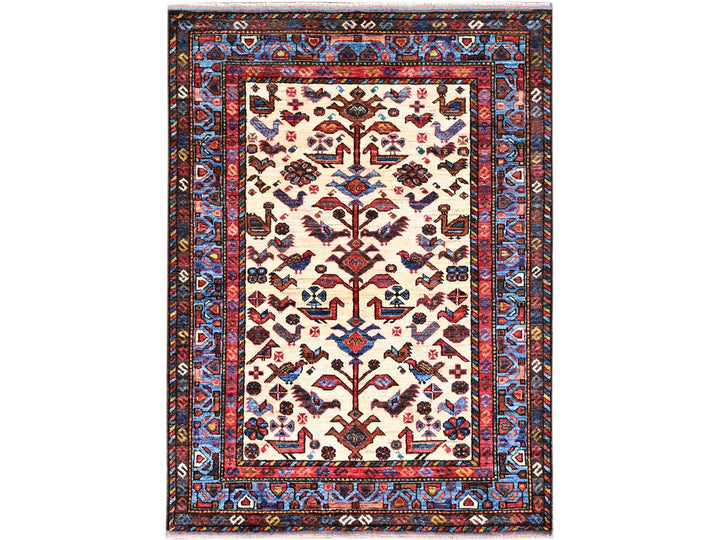 3'6" x 4'10" New Hand Knotted Ivory Wool Rectangle Oriental Rug - MOA10286991