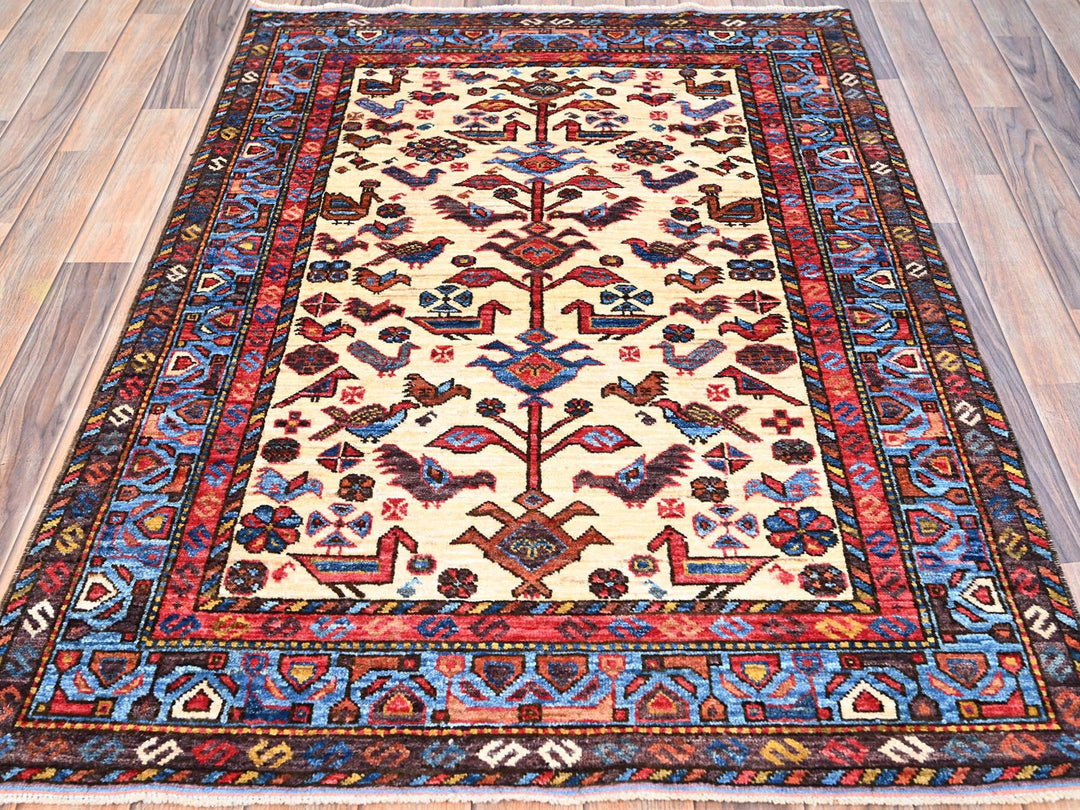 3'6" x 4'10" New Hand Knotted Ivory Wool Rectangle Oriental Rug - MOA10286991