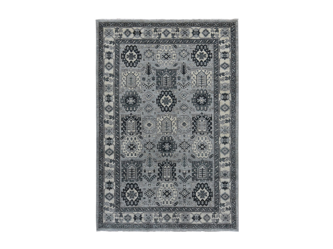 6'2" x 9'2" New Hand Knotted Grey Wool Rectangle Oriental Rug - MOA10287001