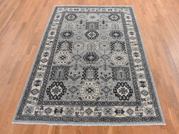 6'2" x 9'2" New Hand Knotted Grey Wool Rectangle Oriental Rug - MOA10287001
