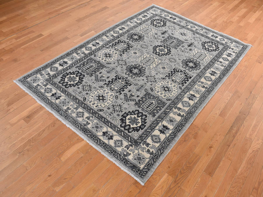 6'2" x 9'2" New Hand Knotted Grey Wool Rectangle Oriental Rug - MOA10287001