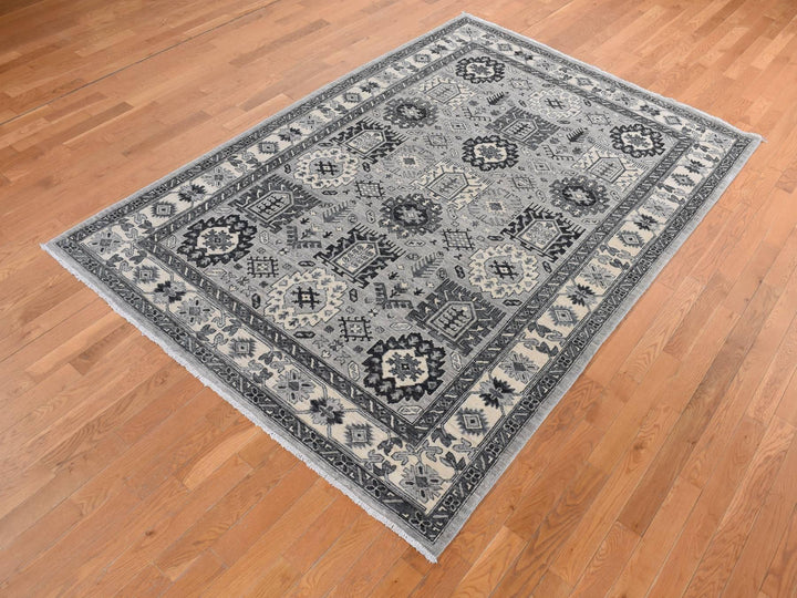 6'2" x 9'2" New Hand Knotted Grey Wool Rectangle Oriental Rug - MOA10287001