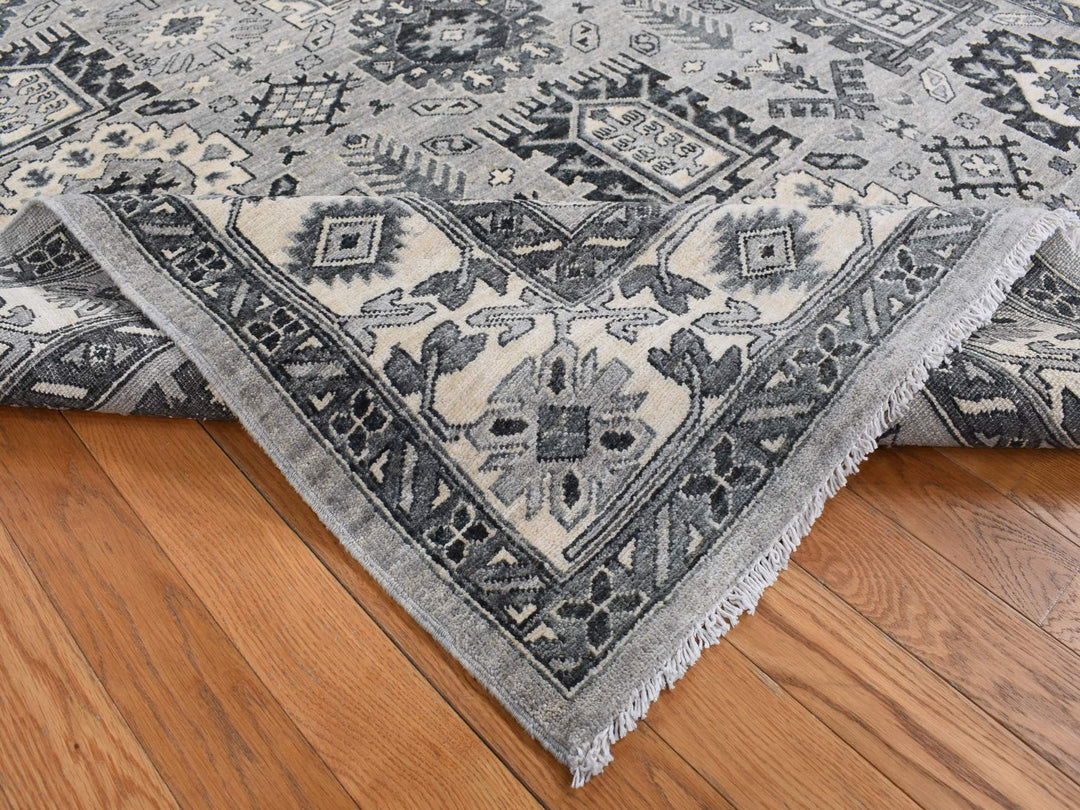 6'2" x 9'2" New Hand Knotted Grey Wool Rectangle Oriental Rug - MOA10287001