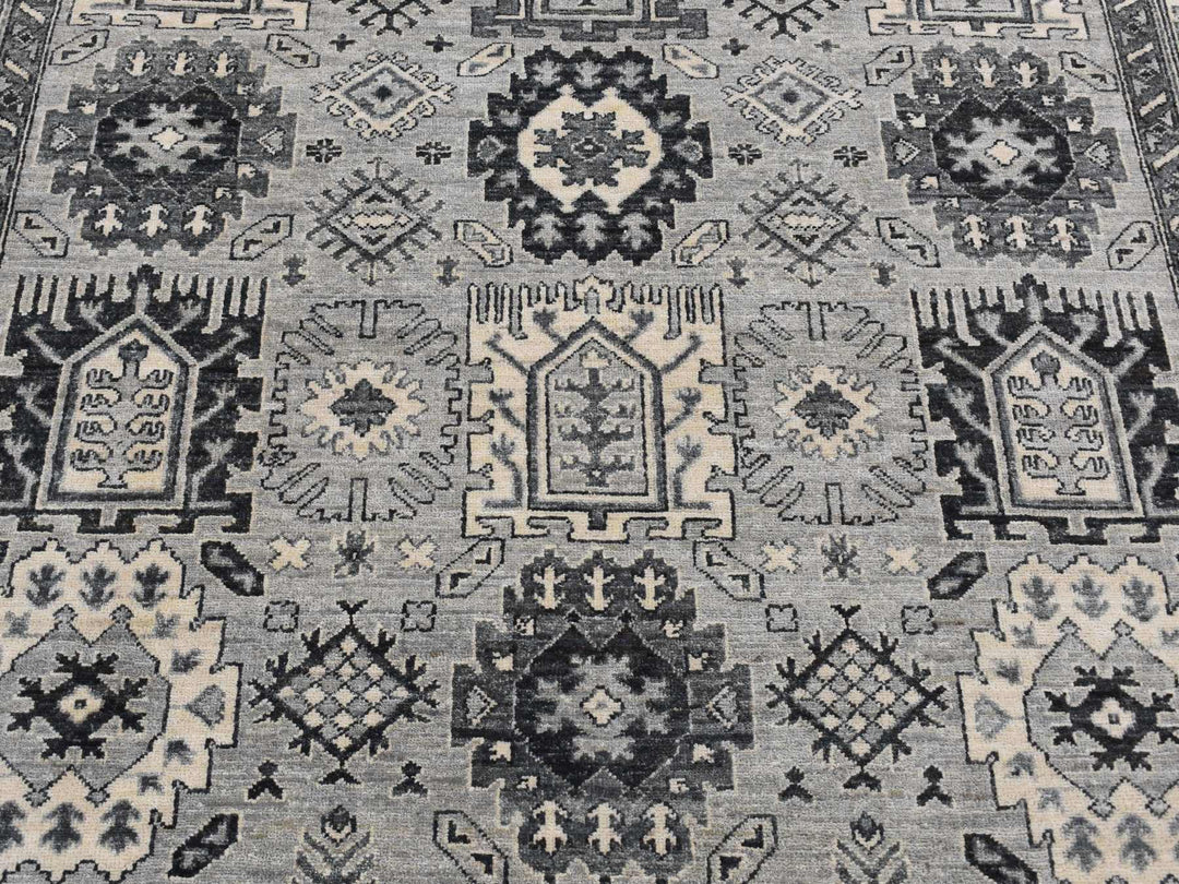 6'2" x 9'2" New Hand Knotted Grey Wool Rectangle Oriental Rug - MOA10287001