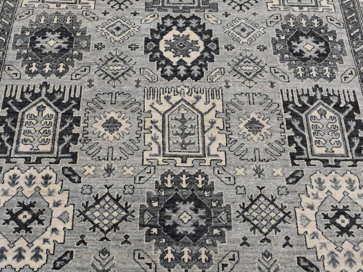 6'2" x 9'2" New Hand Knotted Grey Wool Rectangle Oriental Rug - MOA10287001