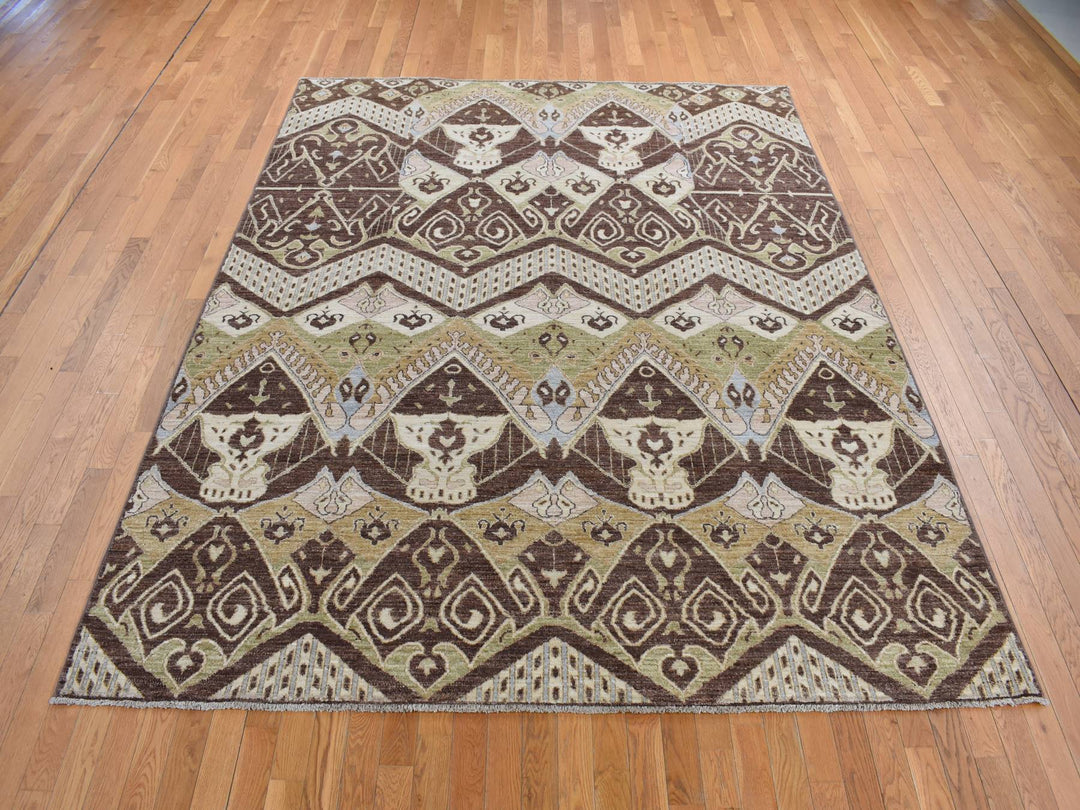 8'1" x 10'0" New Hand Knotted Brown Wool Rectangle Oriental Rug - MOA10287007