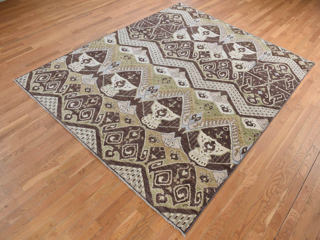 8'1" x 10'0" New Hand Knotted Brown Wool Rectangle Oriental Rug - MOA10287007