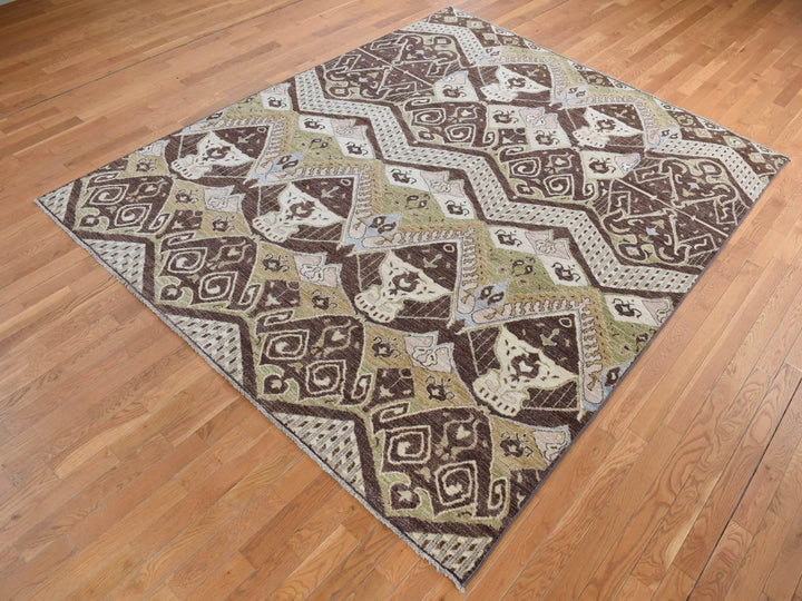 8'1" x 10'0" New Hand Knotted Brown Wool Rectangle Oriental Rug - MOA10287007