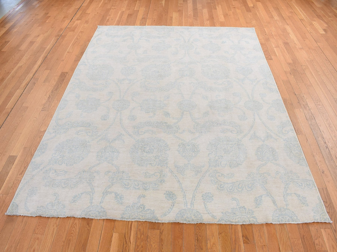 8'0" x 10'1" New Hand Knotted Ivory Wool Rectangle Oriental Rug - MOA10287009