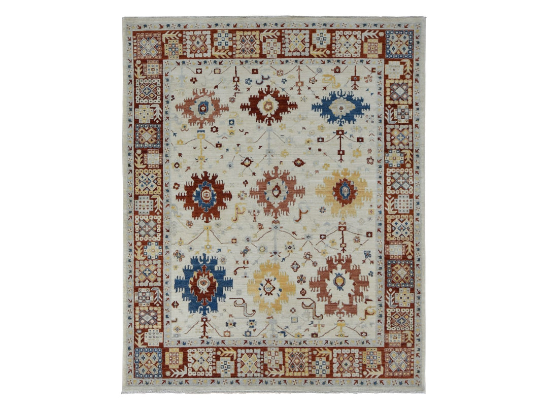 7'9" x 9'9" New Hand Knotted Ivory Wool Rectangle Oriental Rug - MOA10287010