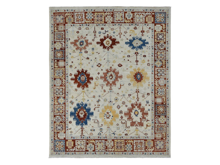 7'9" x 9'9" New Hand Knotted Ivory Wool Rectangle Oriental Rug - MOA10287010