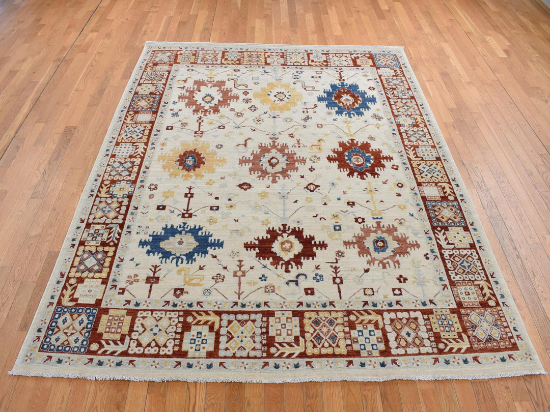 7'9" x 9'9" New Hand Knotted Ivory Wool Rectangle Oriental Rug - MOA10287010
