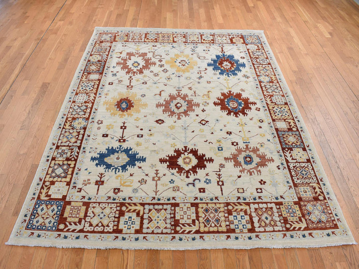 7'9" x 9'9" New Hand Knotted Ivory Wool Rectangle Oriental Rug - MOA10287010