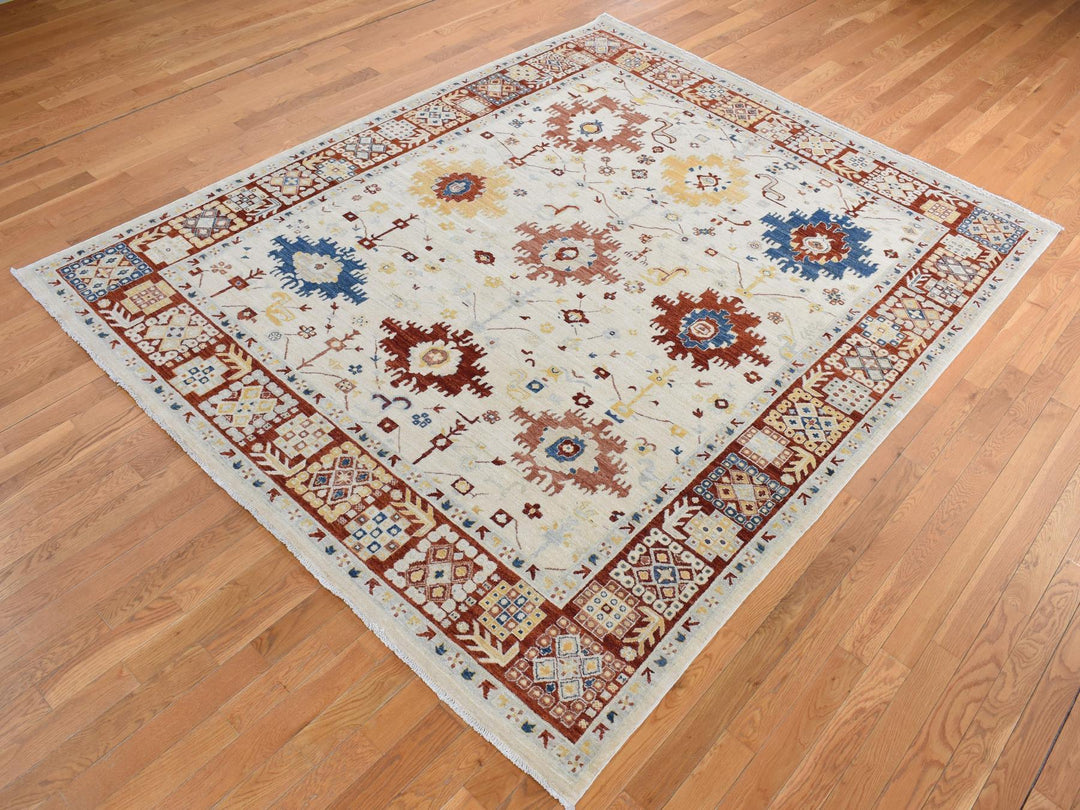 7'9" x 9'9" New Hand Knotted Ivory Wool Rectangle Oriental Rug - MOA10287010