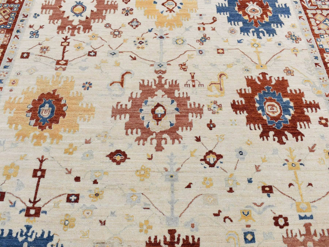 7'9" x 9'9" New Hand Knotted Ivory Wool Rectangle Oriental Rug - MOA10287010