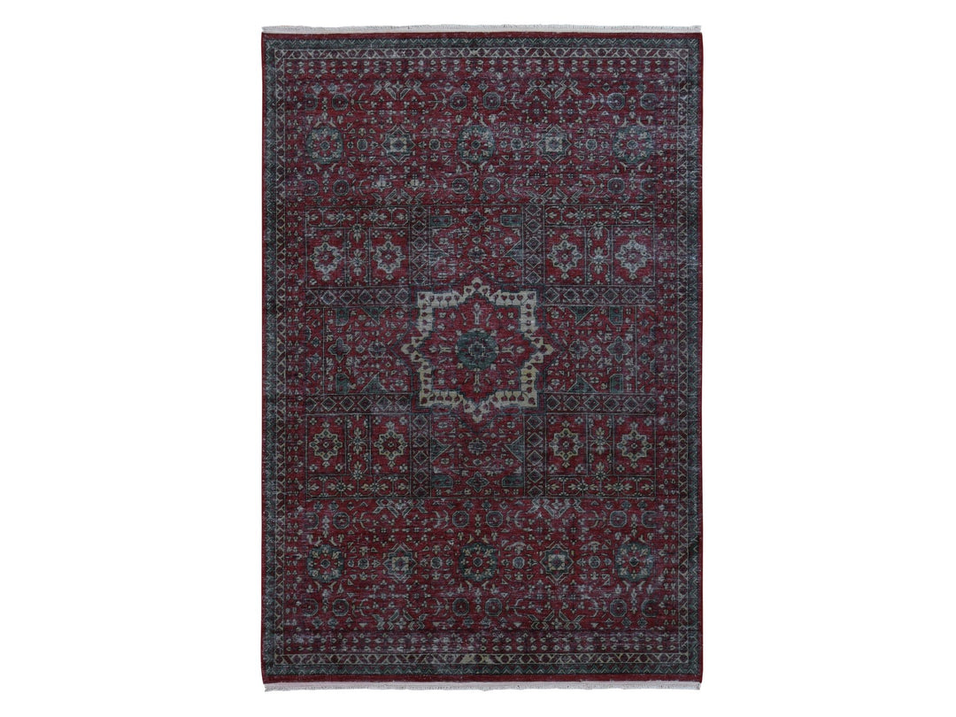 6'1" x 9'0" New Hand Knotted Red Worn Wool Rectangle Oriental Rug - MOA10287012