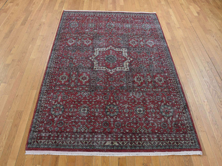 6'1" x 9'0" New Hand Knotted Red Worn Wool Rectangle Oriental Rug - MOA10287012