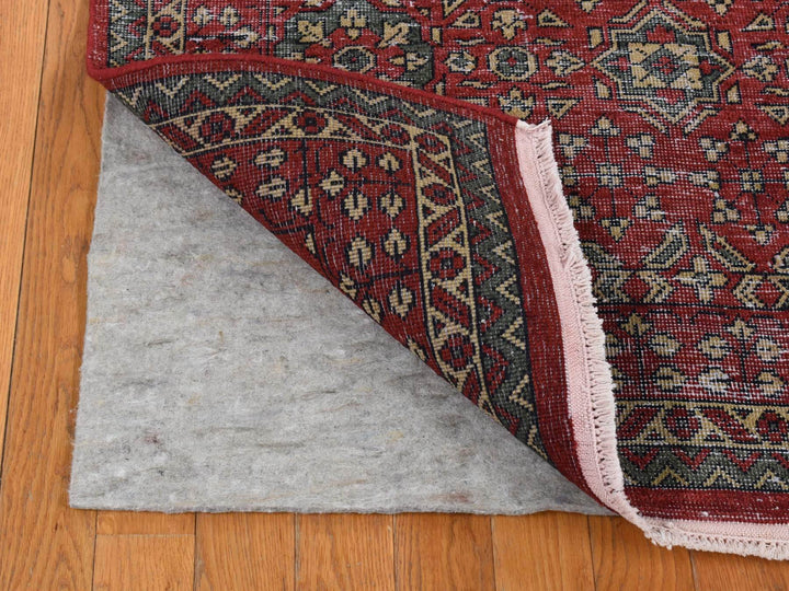 6'1" x 9'0" New Hand Knotted Red Worn Wool Rectangle Oriental Rug - MOA10287012