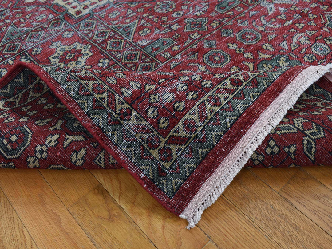 6'1" x 9'0" New Hand Knotted Red Worn Wool Rectangle Oriental Rug - MOA10287012