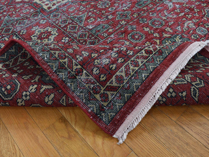 6'1" x 9'0" New Hand Knotted Red Worn Wool Rectangle Oriental Rug - MOA10287012