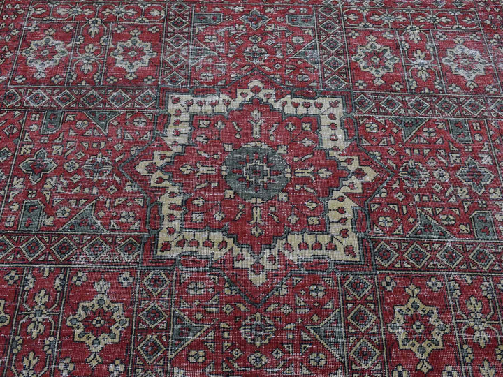 6'1" x 9'0" New Hand Knotted Red Worn Wool Rectangle Oriental Rug - MOA10287012