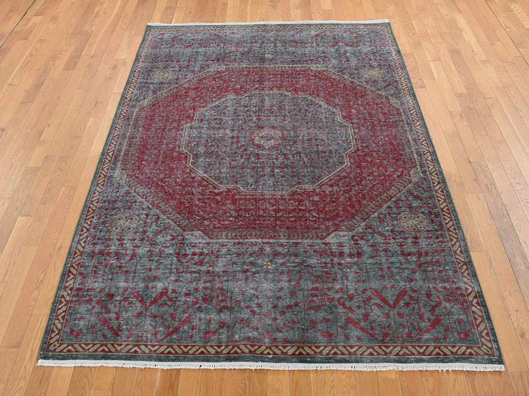 6'0" x 9'0" New Hand Knotted Green Wool Rectangle Oriental Rug - MOA10287015
