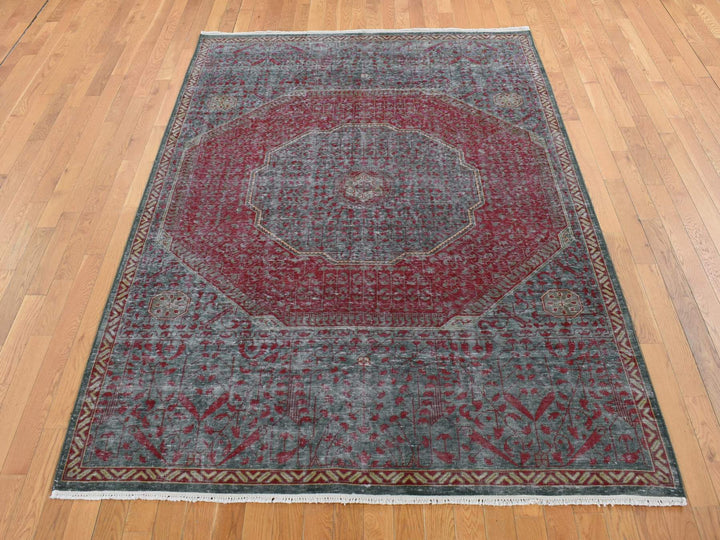 6'0" x 9'0" New Hand Knotted Green Wool Rectangle Oriental Rug - MOA10287015
