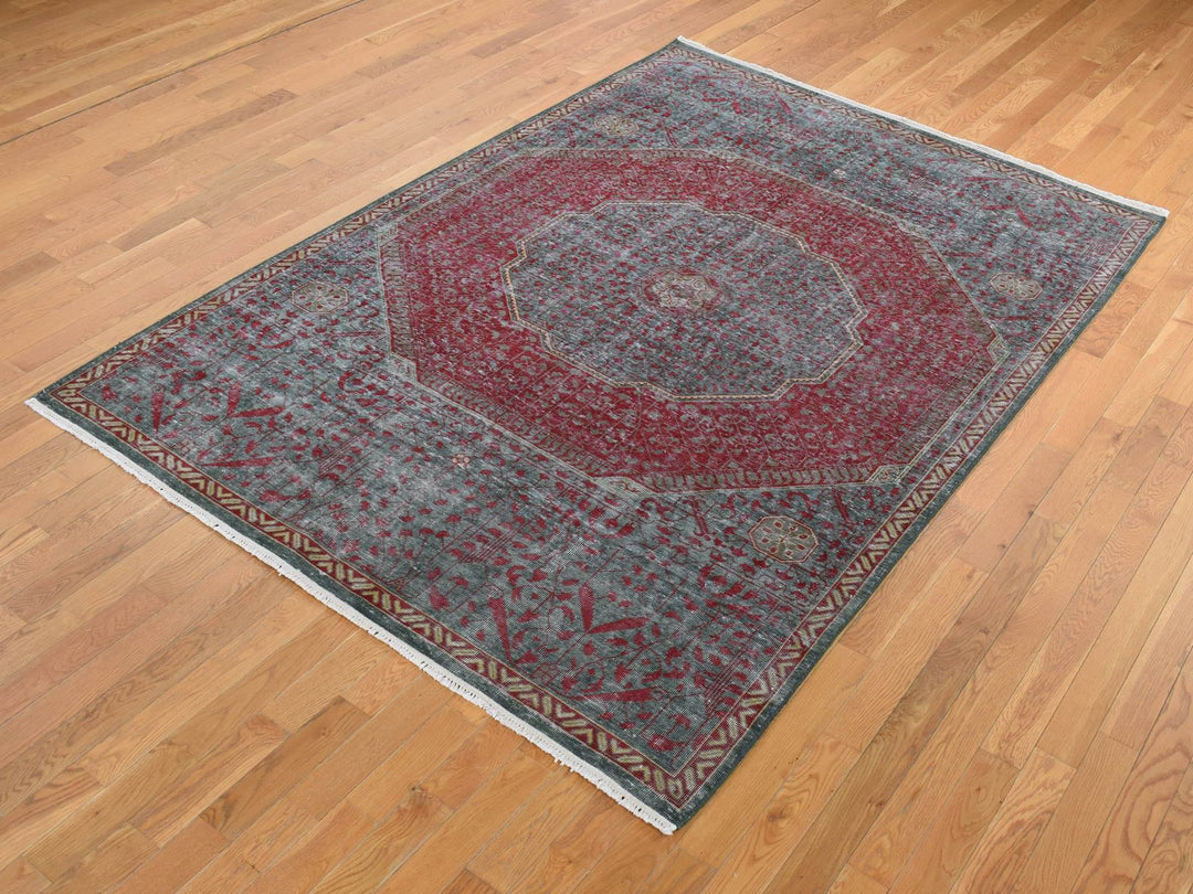6'0" x 9'0" New Hand Knotted Green Wool Rectangle Oriental Rug - MOA10287015