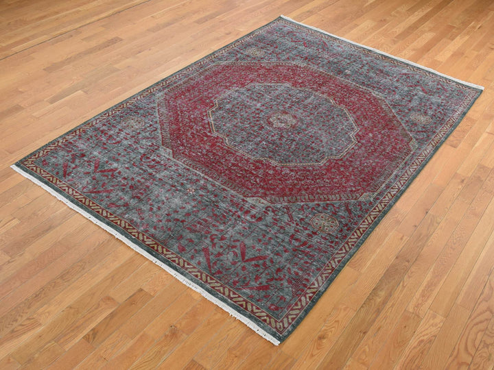 6'0" x 9'0" New Hand Knotted Green Wool Rectangle Oriental Rug - MOA10287015