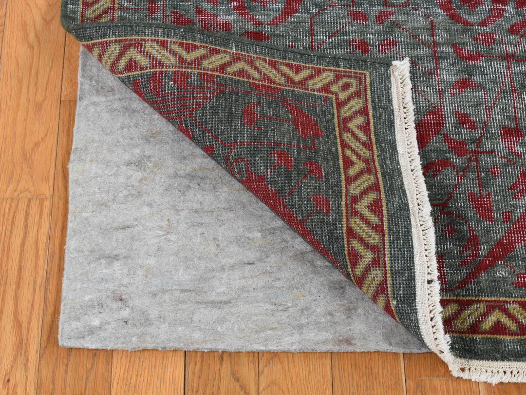 6'0" x 9'0" New Hand Knotted Green Wool Rectangle Oriental Rug - MOA10287015
