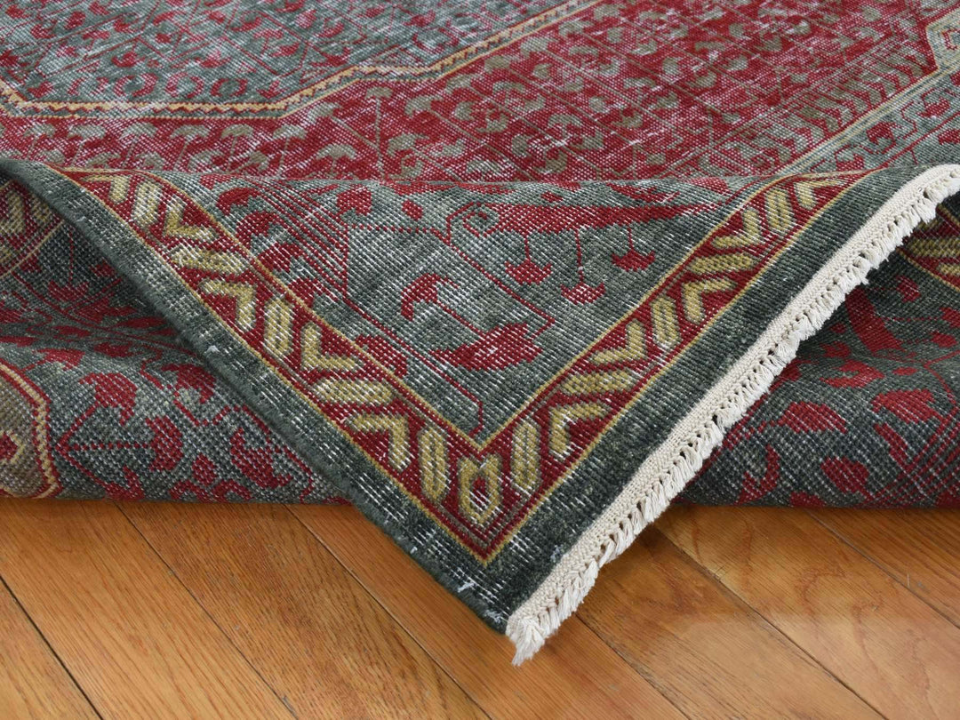 6'0" x 9'0" New Hand Knotted Green Wool Rectangle Oriental Rug - MOA10287015
