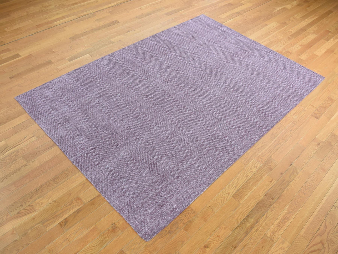 8'0" x 10'1" New Hand Loomed Purple Wool Rectangle Oriental Rug - MOA10287020