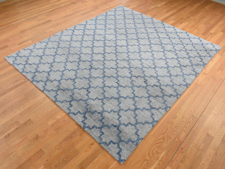 8'1" x 9'9" New Hand Knotted Grey Wool Rectangle Oriental Rug - MOA10287025