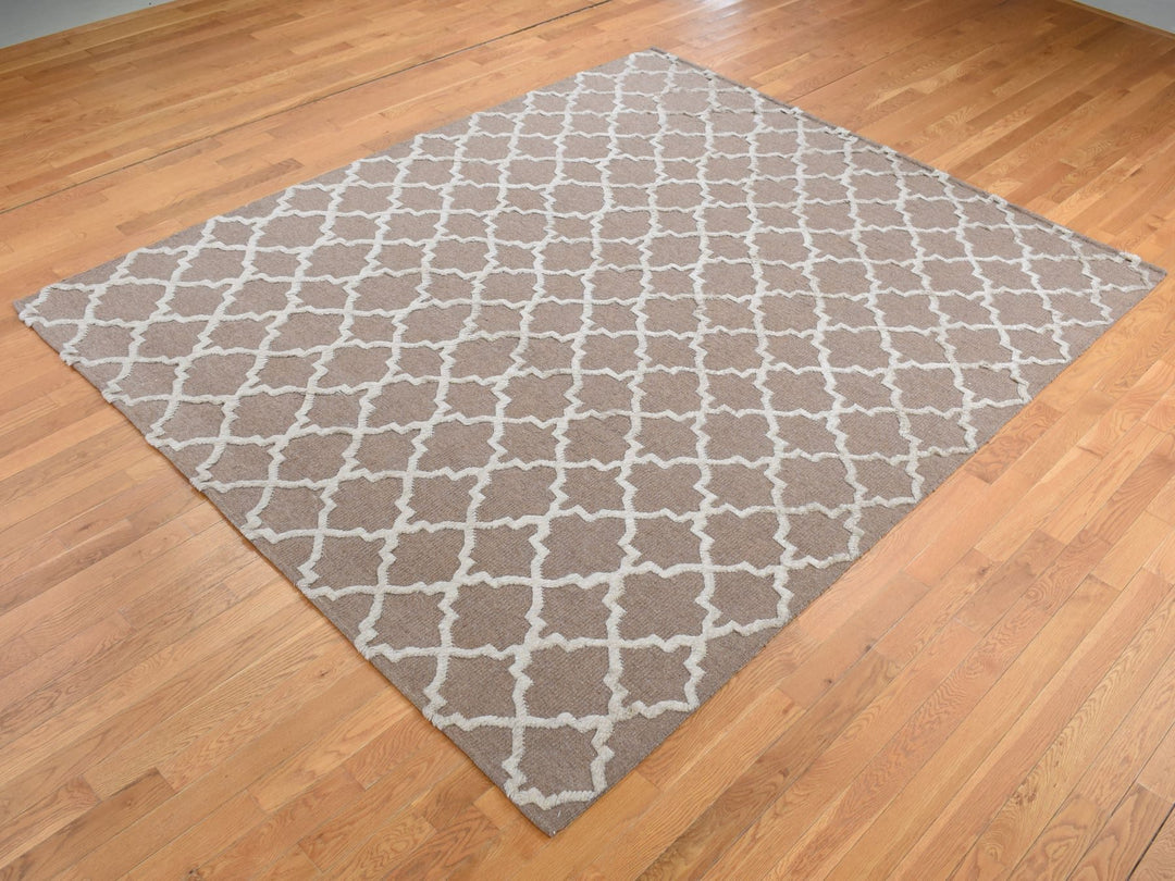 7'10" x 9'9" New Hand Knotted Brown Wool Rectangle Oriental Rug - MOA10287026