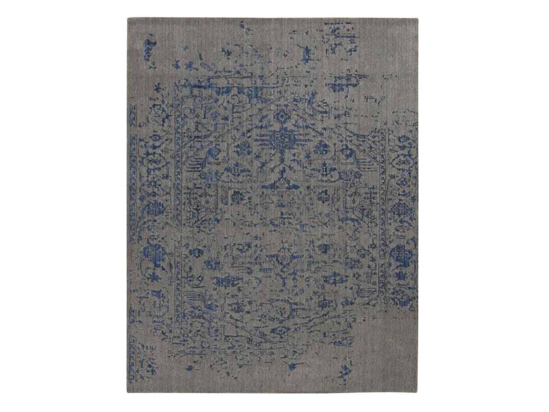 7'10" x 10'0" New Hand Loomed Grey Wool & Silk Rectangle Oriental Rug - MOA10287028