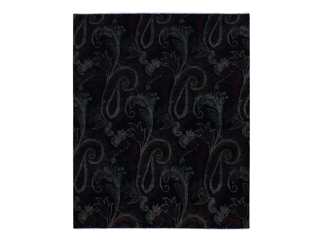 8'1" x 10'0" New Hand Knotted Black Wool Rectangle Oriental Rug - MOA10287029