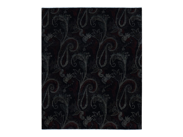 8'1" x 10'0" New Hand Knotted Black Wool Rectangle Oriental Rug - MOA10287029