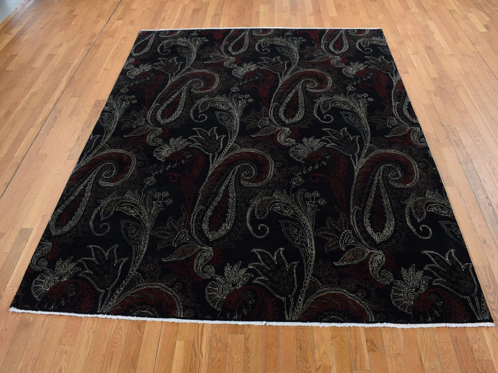 8'1" x 10'0" New Hand Knotted Black Wool Rectangle Oriental Rug - MOA10287029
