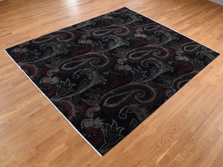 8'1" x 10'0" New Hand Knotted Black Wool Rectangle Oriental Rug - MOA10287029