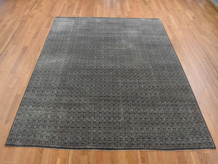 8'1" x 9'9" New Hand Knotted Brown Wool & Silk Rectangle Oriental Rug - MOA10287030