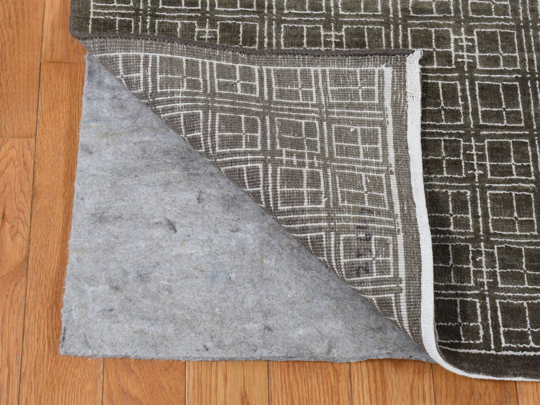 8'1" x 9'9" New Hand Knotted Brown Wool & Silk Rectangle Oriental Rug - MOA10287030