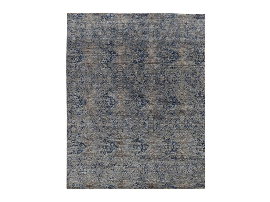 8'0" x 10'2" New Hand Knotted Grey Wool & Silk Rectangle Oriental Rug - MOA10287033