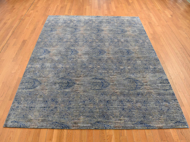 8'0" x 10'2" New Hand Knotted Grey Wool & Silk Rectangle Oriental Rug - MOA10287033
