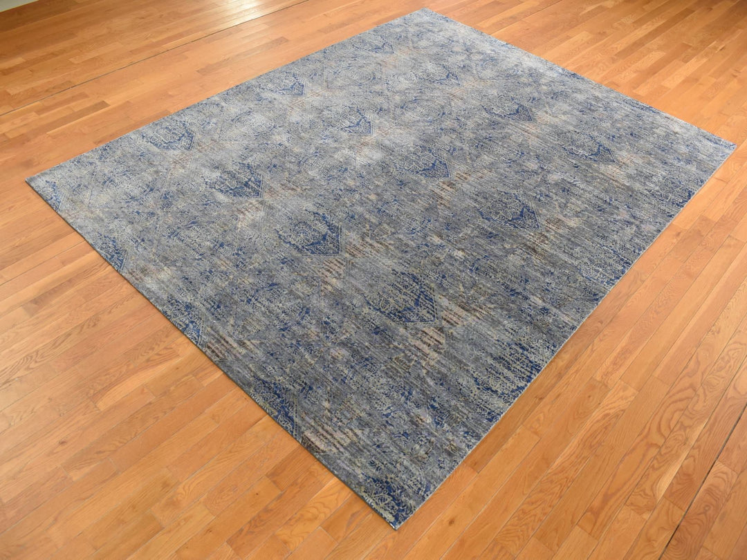 8'0" x 10'2" New Hand Knotted Grey Wool & Silk Rectangle Oriental Rug - MOA10287033