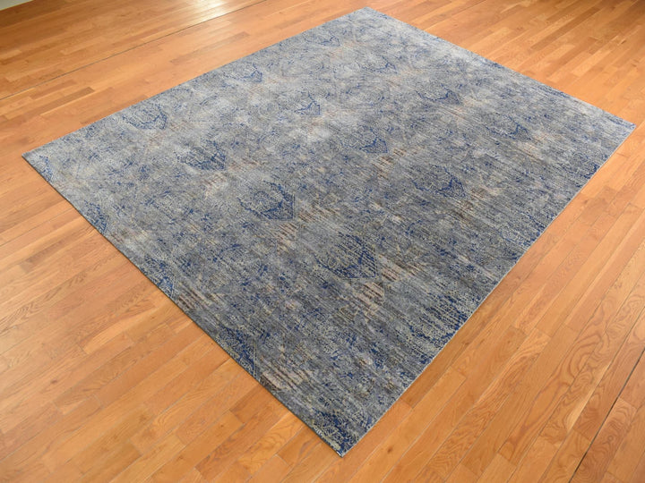 8'0" x 10'2" New Hand Knotted Grey Wool & Silk Rectangle Oriental Rug - MOA10287033